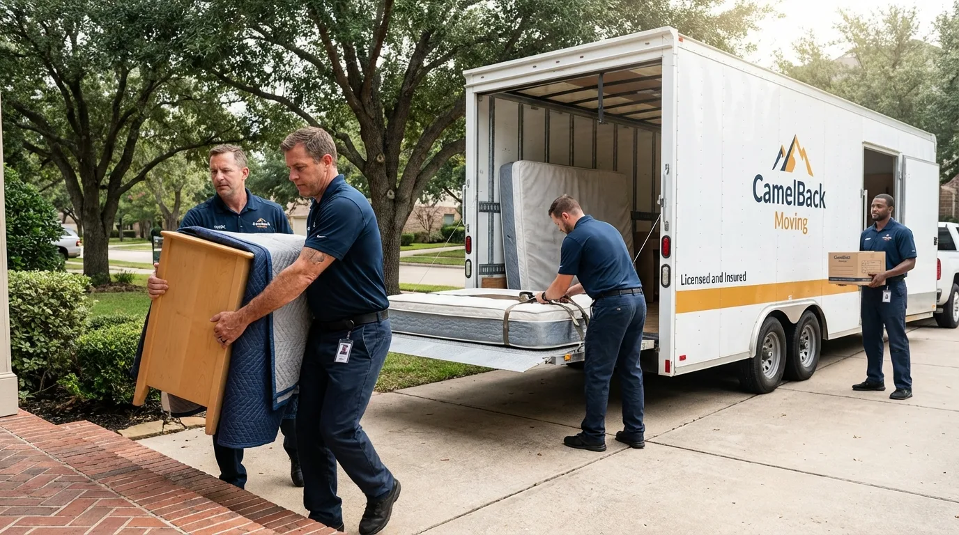 Crew loading residential truck for cross-state move from Bethel, OH