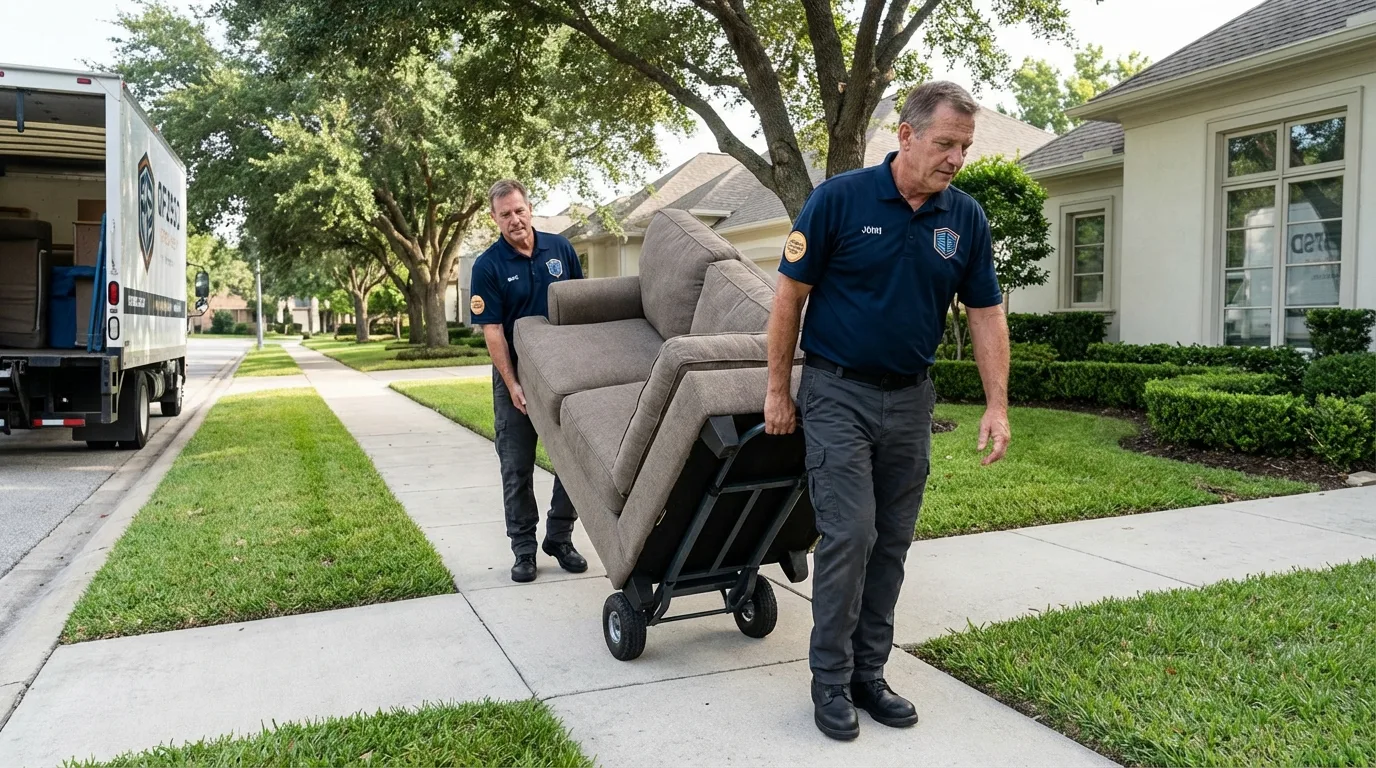 Local residential moving crew loading furniture in Bethel, OH