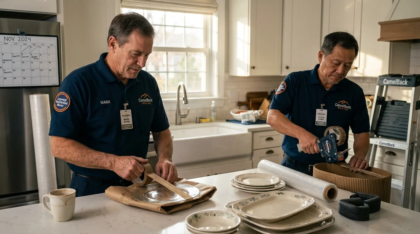 Professional crew packing kitchen dishware in Bethel, OH